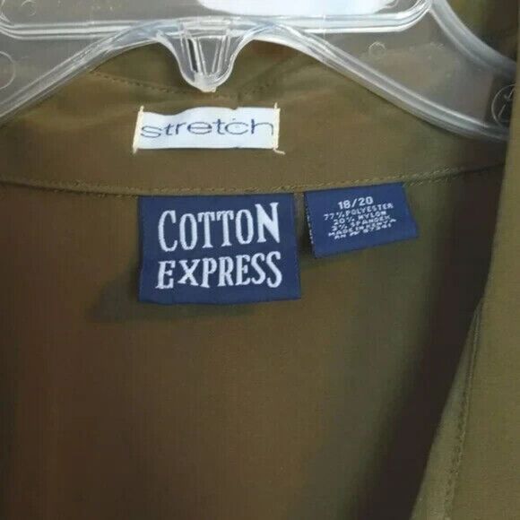 Cotton Express Olive Drab Green Button Down Top Women's Plus 18/20 VINTAGE - Picture 3 of 3